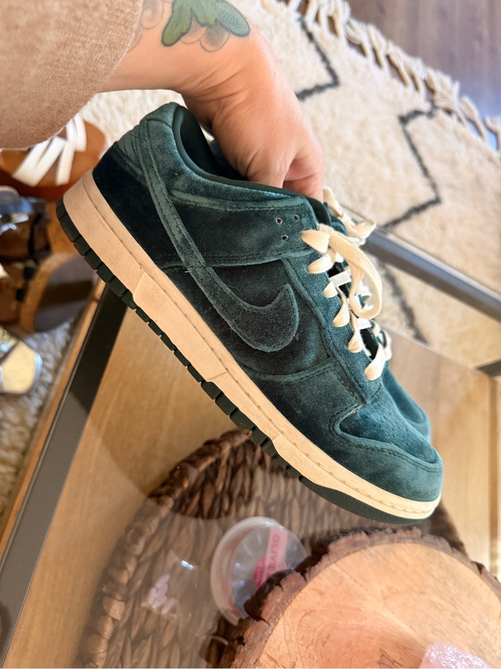 Nike Green Velvet Dunk Low-Top Sneakers